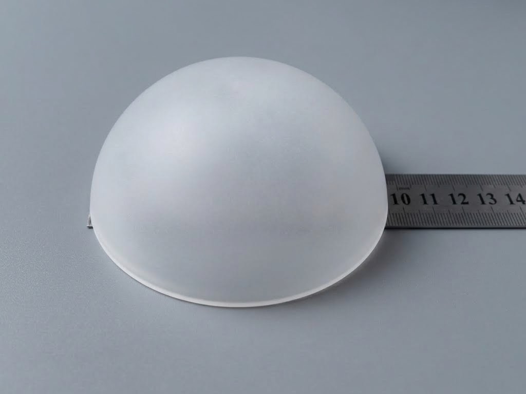 Fine-ground frosted dome next to a ruler