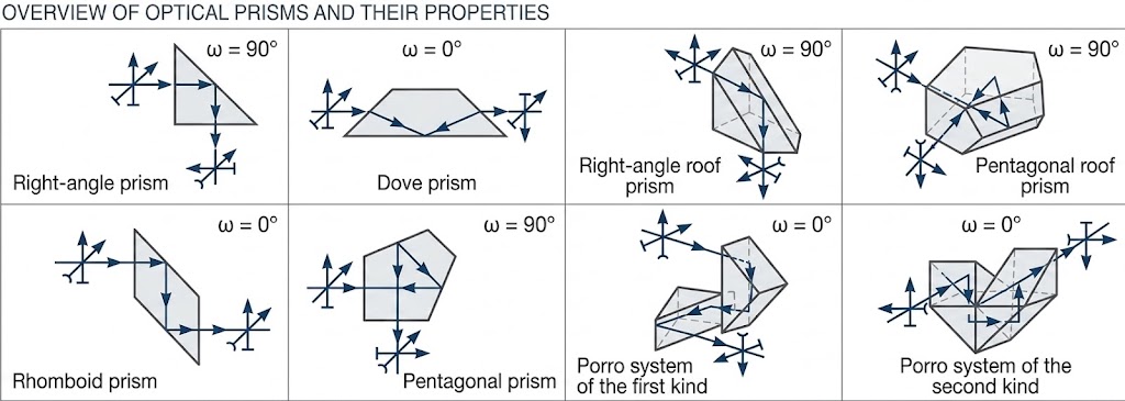 Overview diagram of optical prism types