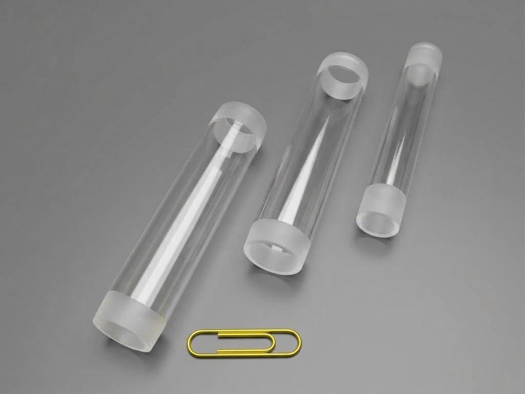 Three tubes with ground ends next to a paper clip