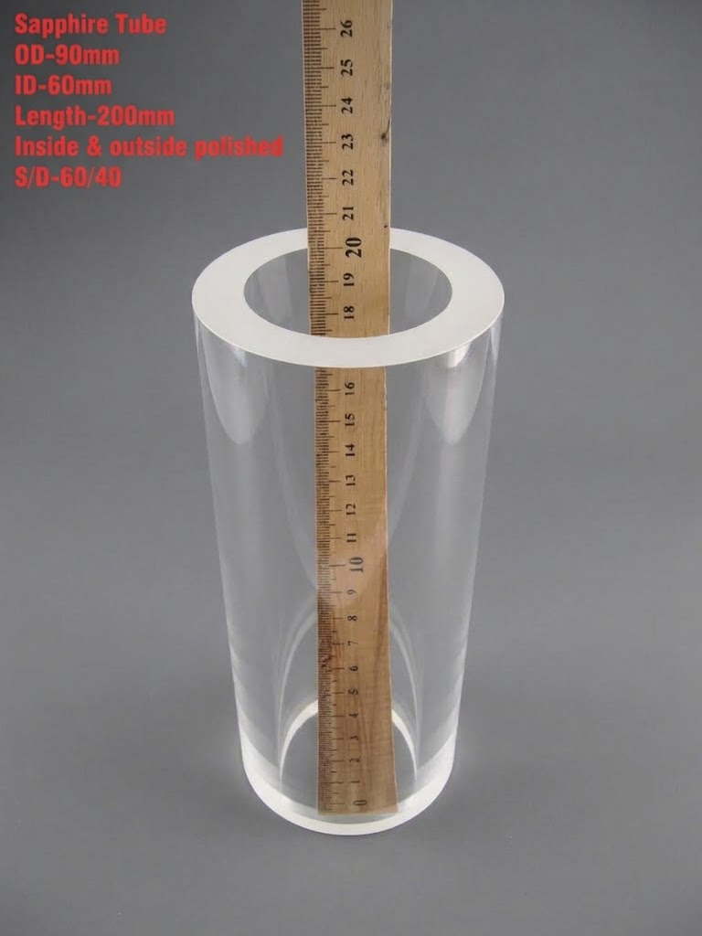 Sapphire tube OD 90 mm, ID 60 mm, length 200 mm, inside and outside polished