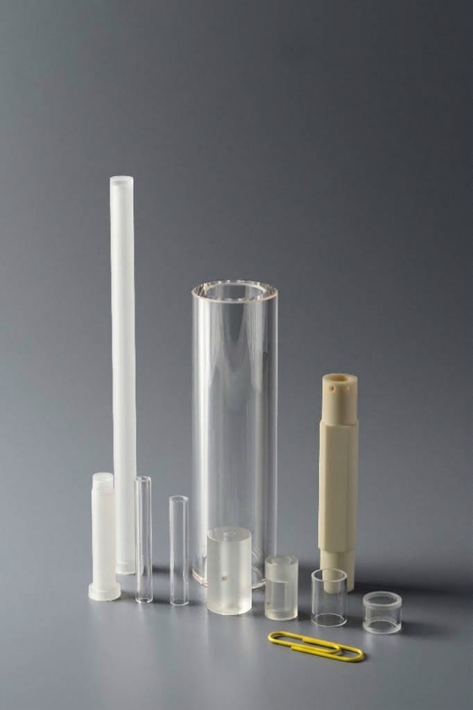 Collection of sapphire and crystal tubes of different sizes